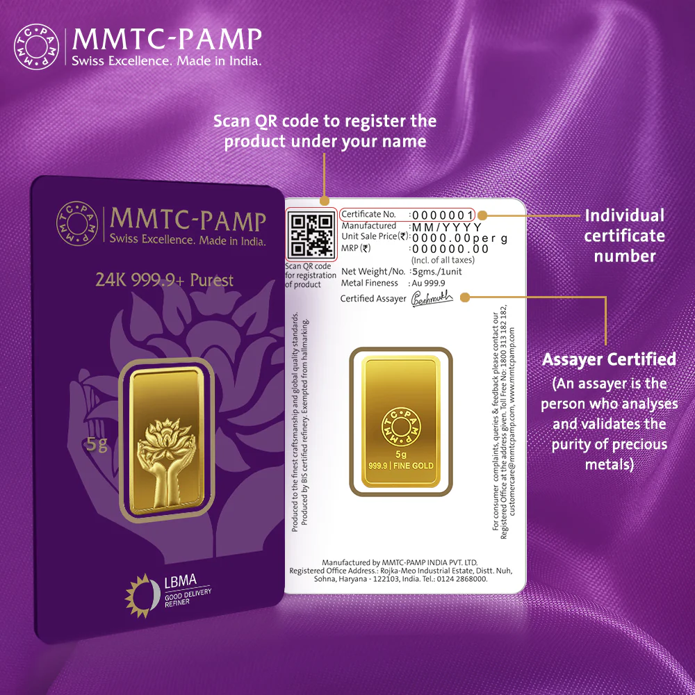 24K (999.9+) Purest 5 gm Lotus Gold Bar - Image 3
