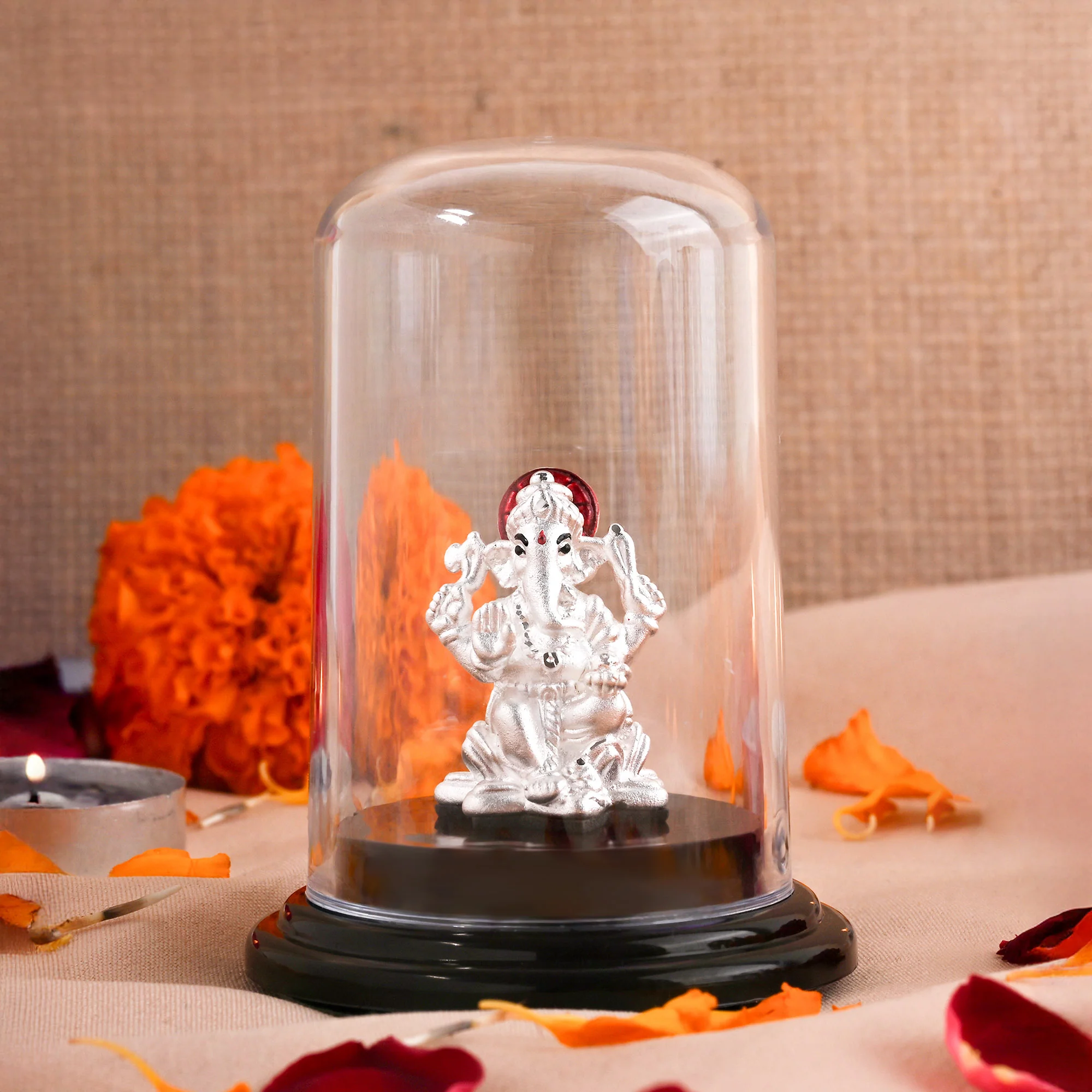 999 Silver Glass Dome Ganesha Idol - Image 3
