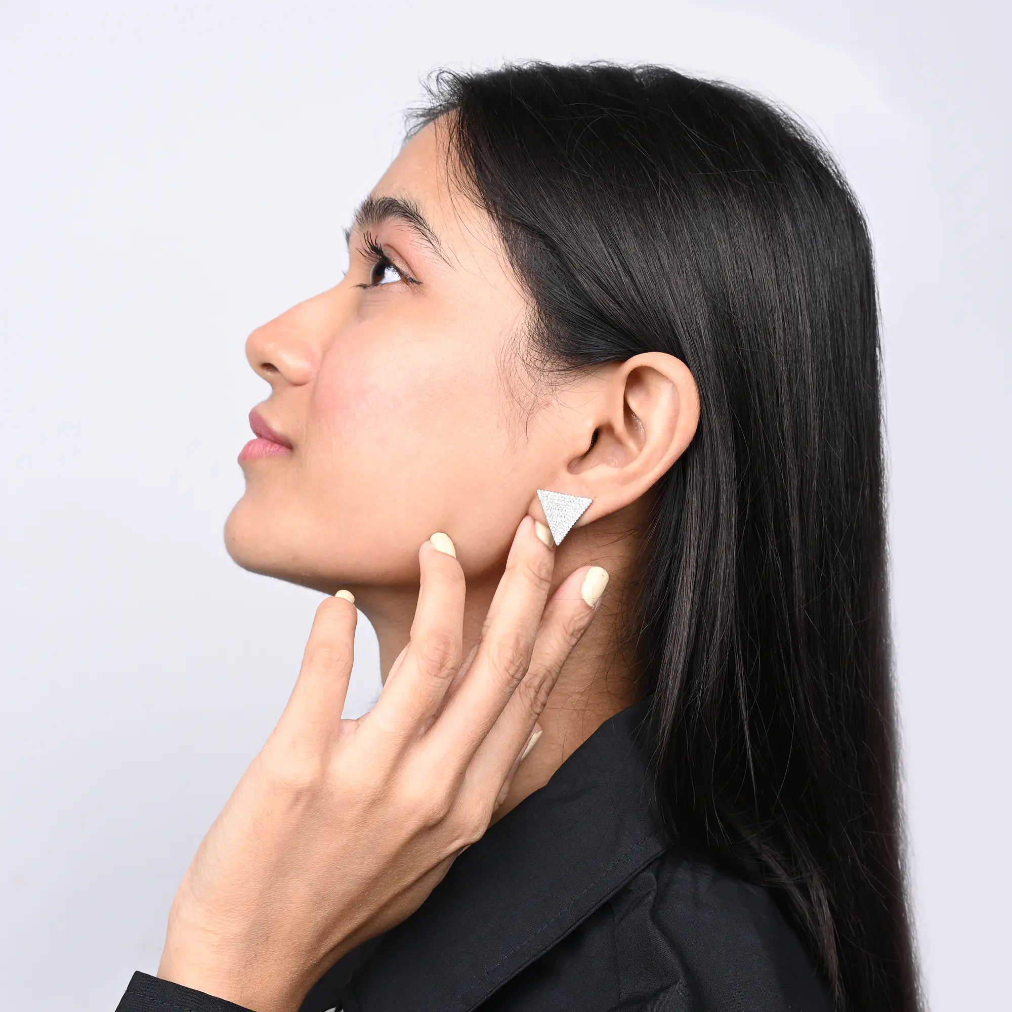 Geometric Glamour CZ Triangle Studs - Image 4