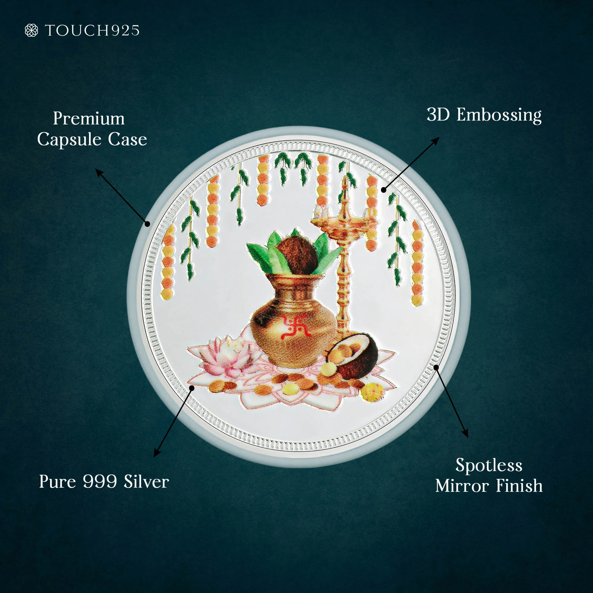 10g Kalash & Diya Pure 999 Silver Coin - Image 4