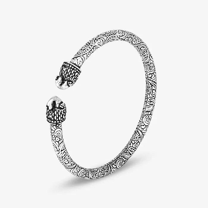 Silver Cuff Boho Oxidised Kada - Image 3